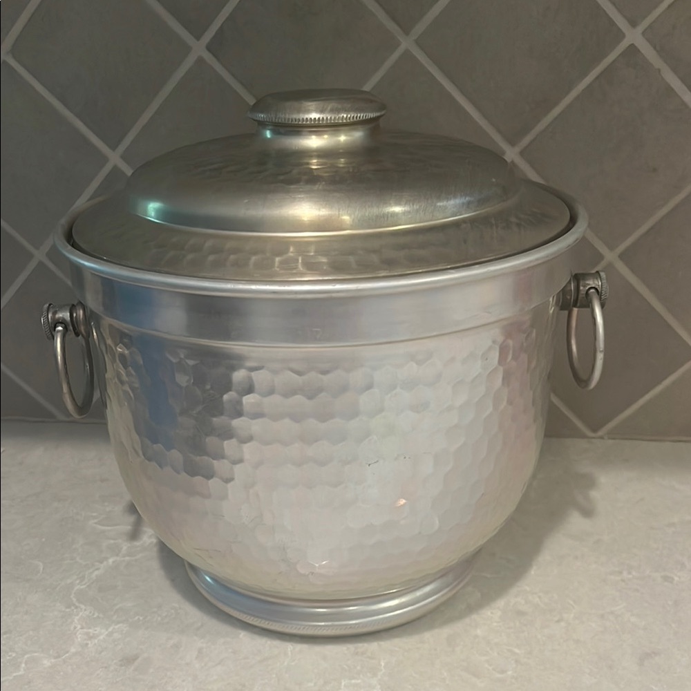 Vintage Hammered Aluminum Ice Bucket with Lid mid-century